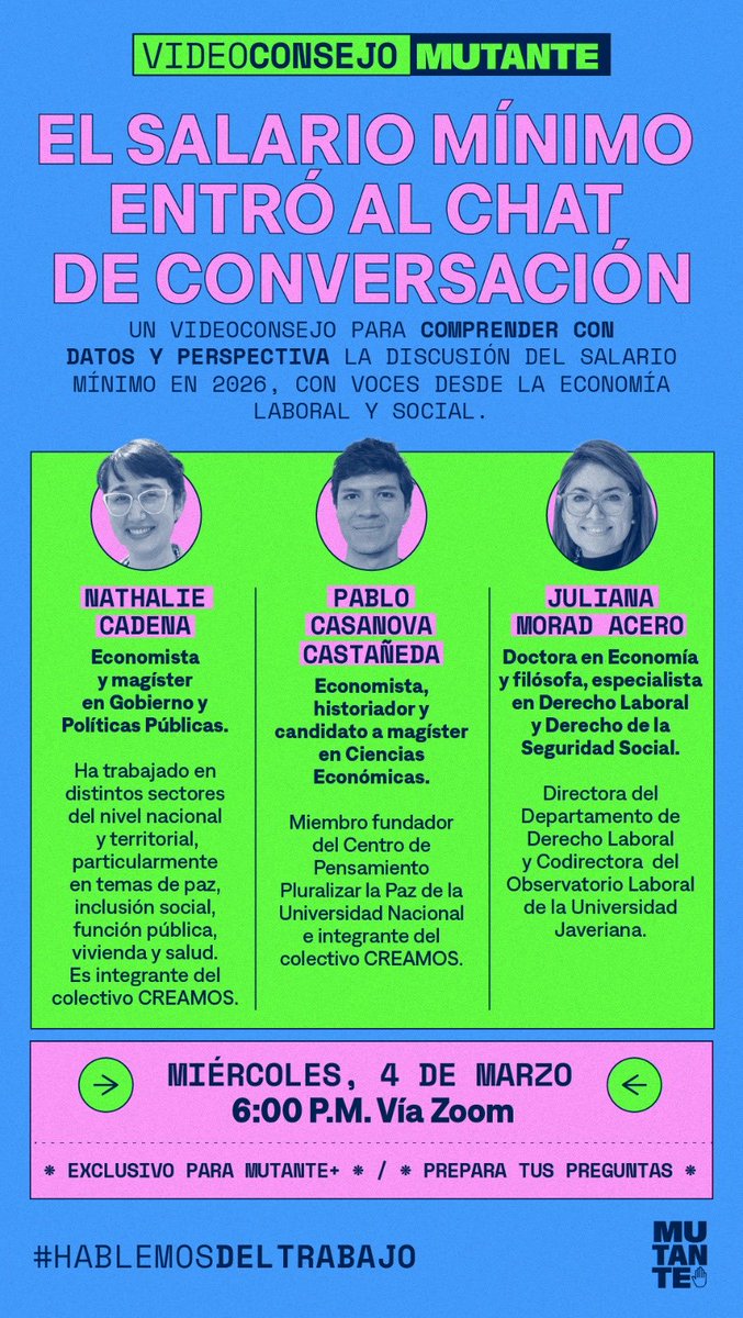 El salario mínimo no es solo una cifra: es una discusión sobre trabajo, dignidad y economía.

hoy hablamos con expertas y expertos sobre el debate del salario mínimo en 2026. 

Vía zoom: us06web.zoom.us/meetings/83146…