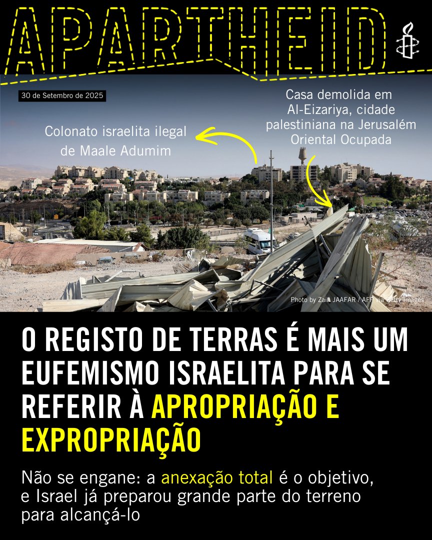amnistiapt's tweet photo. As #autoridadesisraelitas lançaram uma série de medidas ilegais, deliberadamente concebidas para desapropriar os #palestinianos na #CisjordâniaOcupada, incluindo #JerusalémOriental, e tornar a #anexação do #território uma realidade irreversível.
https://t.co/Ds8E4wfVG3 https://t.co/zLlbrYfitL