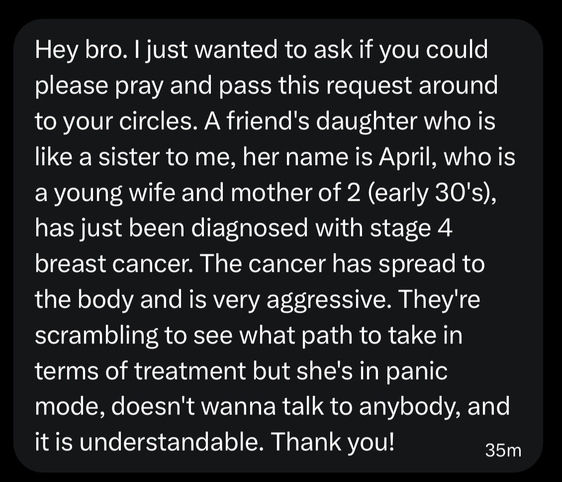 This is from a good friend. Please pray for April.