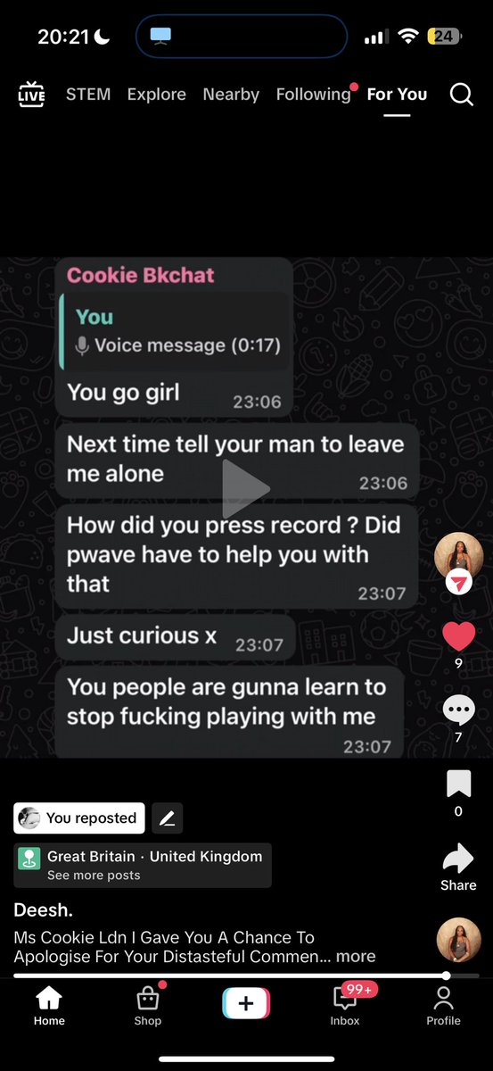 KayeAleja's tweet photo. Imagine surviving sepsis after giving birth to twins and becoming an amputee…

then having someone mock you for it.

These are messages sent about her by Cookie from BKChat UK.

Bullying someone over a life-changing medical trauma is disgraceful.

#backchat #BackChatUK #bkchat https://t.co/bpLsdGJzfY