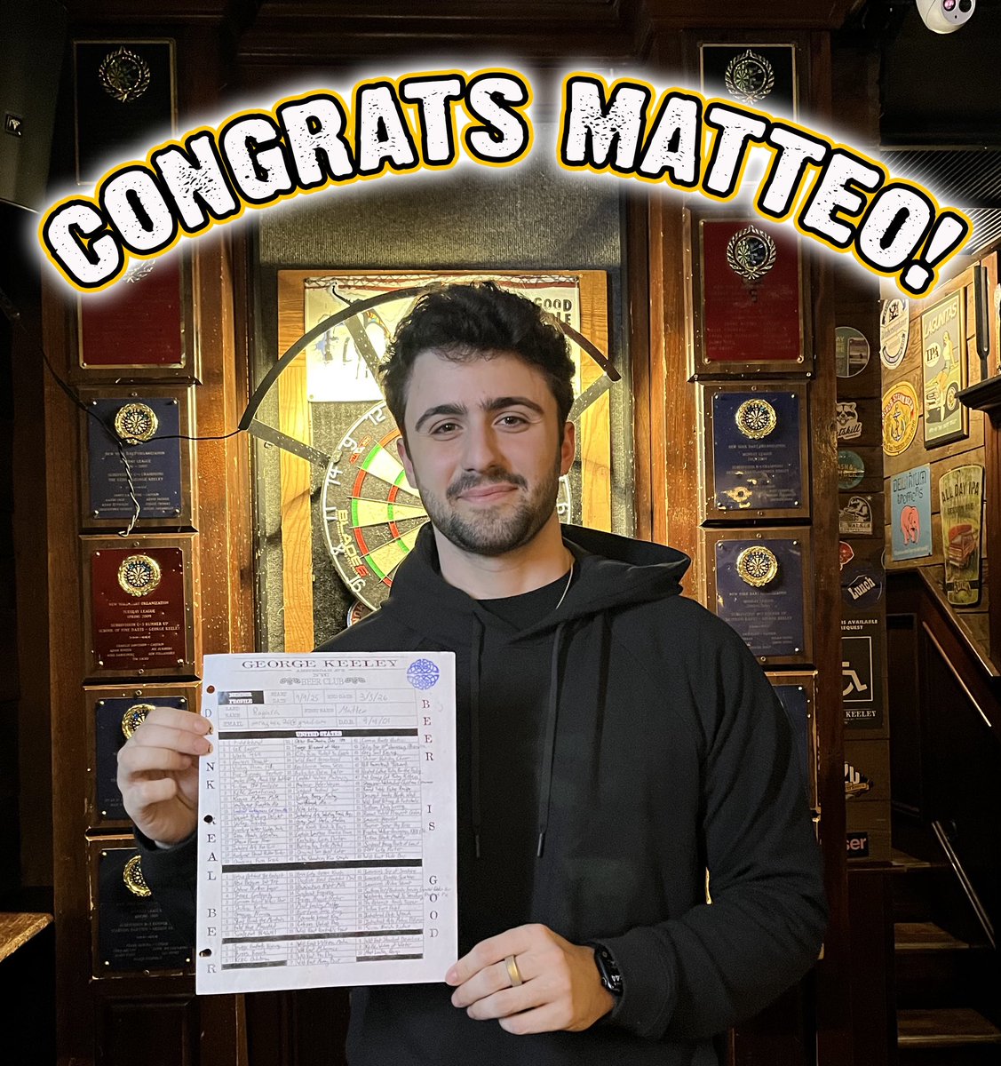 georgekeeleynyc's tweet photo. Behold! Another new beer club member walks amongst you! 💪💯🍻 Congratulations @matteo2ragusa !!!👏👏👏  #gknyc #georgekeeley #beerisgood #shutupanddrink #drinkamongstfriend https://t.co/7TqYUhNY3G