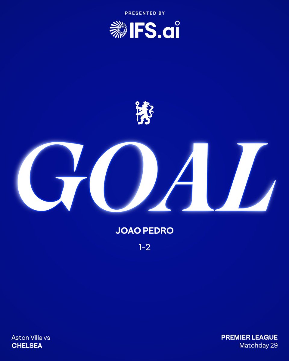 ChelseaFC's tweet photo. JP puts us ahead!!!

🦁 1-2 ⚫️ [45+6] #CFC | #AVLCHE https://t.co/8EqCpAAPtA