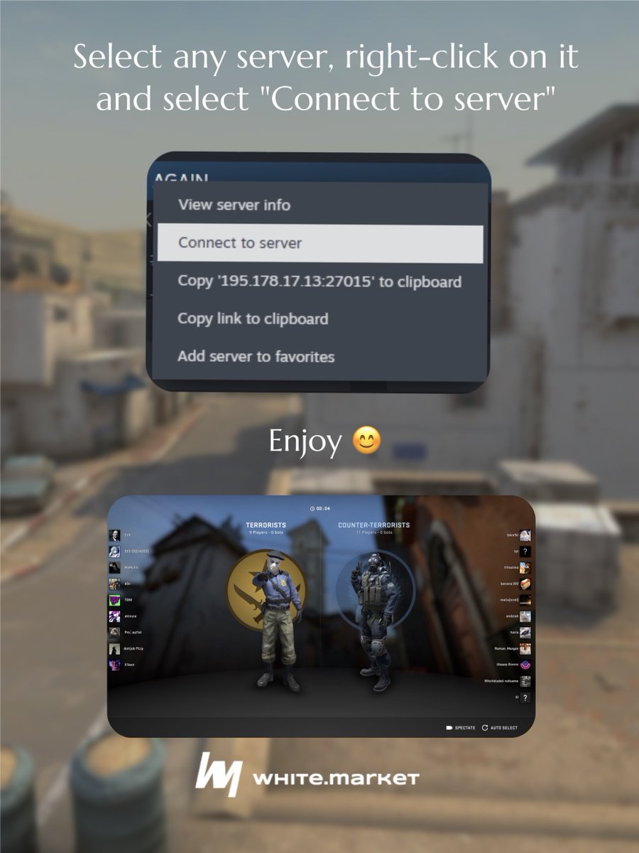 whitemarketcsgo's tweet photo. Wonder how to play CS:GO online instead of bots? Use this guide and join any server 👀 https://t.co/TLq94oGN8S