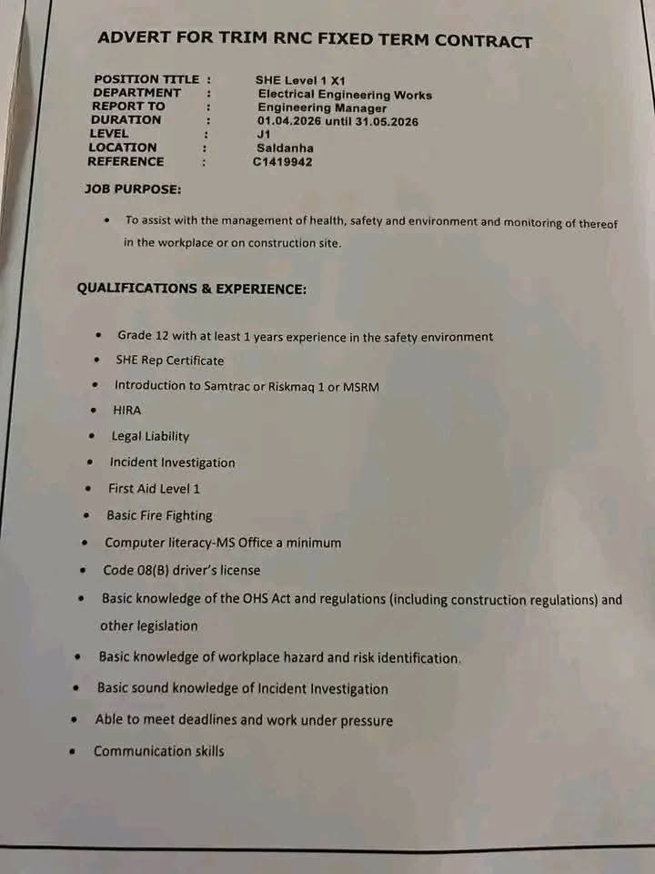ThabangMabulan_'s tweet photo. TRANSNET

Position: General Worker X30

CLOSING DATE FOR APPLICATIONS:
Close of business 09 March 2026

Good Luck!
#OpportunitiesWithThabang https://t.co/sodBlkzbc8