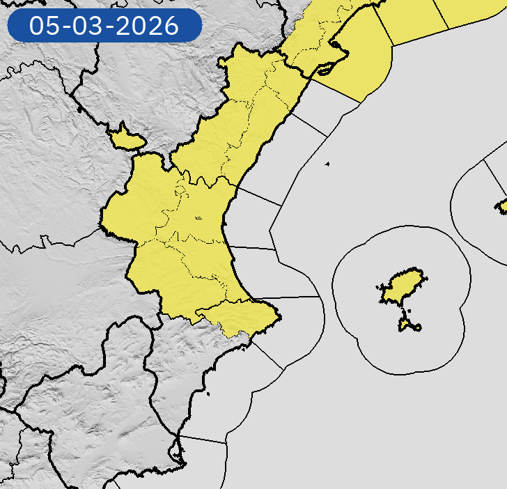 AEMET_CValencia's tweet photo. 04/03 18:54 AVISOS MAÑANA | Comunitat Valenciana: lluvias. Nivel máximo de aviso: amarillo.
Actualizaciones en https://t.co/R3Fs2JzKgr https://t.co/1Goi7xw4fI