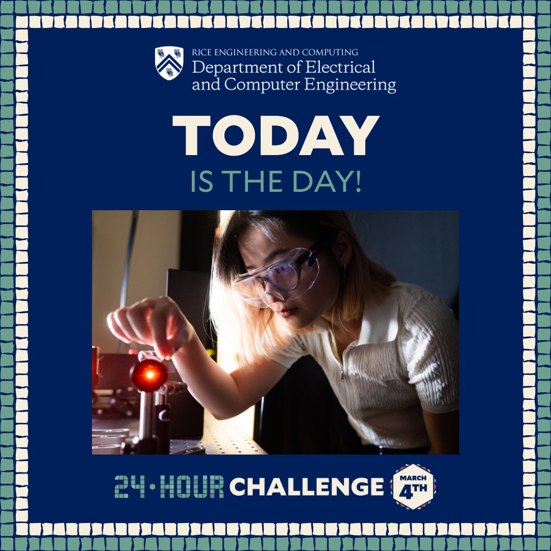 RiceECE's tweet photo. Be part of Rice’s 24-Hour Challenge and support Electrical &amp; Computer Engineering. Your gift to the ECE Department Excellence Fund powers innovation in AI, digital health, advanced computing &amp; intelligent systems. Give before 11:59 p.m. CT: https://t.co/c4tKoIZrF0 https://t.co/cnB25SbtYR