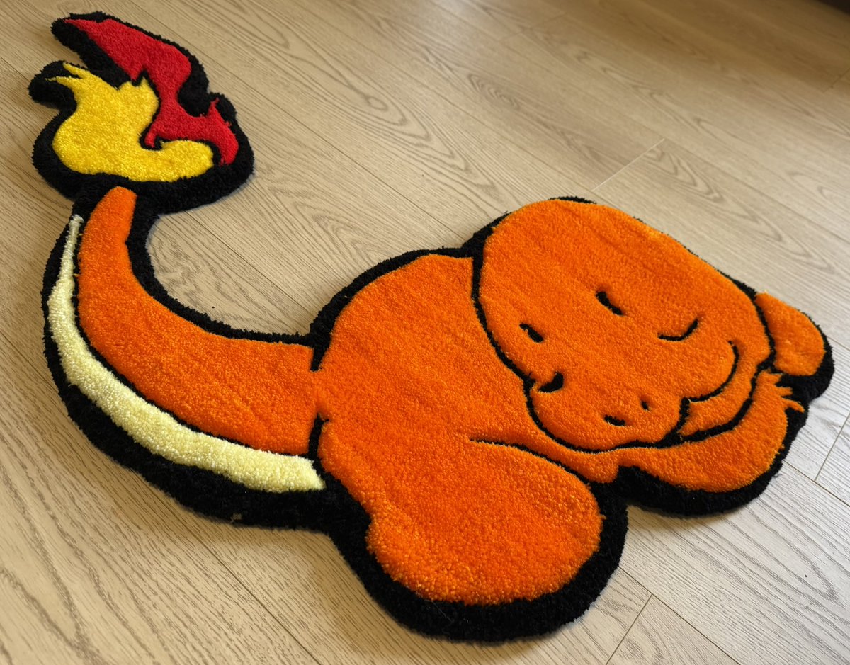 CHARMANDER RUG! i spent soo much time working on him! he came out so good!!! 
if you’re interested in the handsome guy, send me a dm!! 
RETWEETS ARE ALSO SO APPRECIATED 🧡