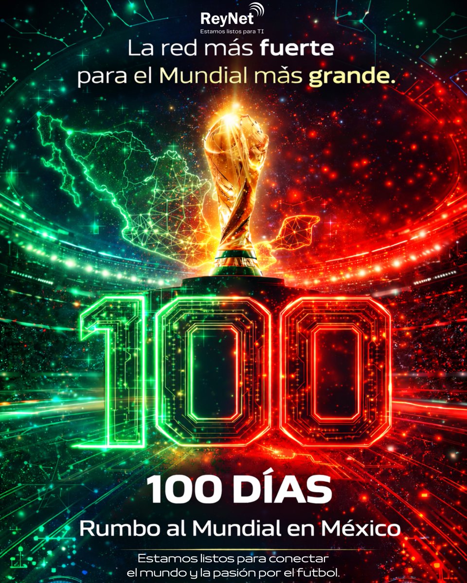 ReyNetMx's tweet photo. El Mundial mueve estadios.
La tecnología mueve al Mundial.
Millones de personas.
Miles de sistemas.
Una sola cosa que no puede fallar: la red.

Las grandes experiencias se construyen sobre infraestructura sólida.
🌎 100 días rumbo al Mundial en México. https://t.co/tKyJ5QFQIe