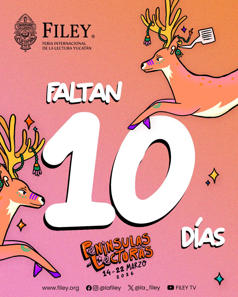 la_filey's tweet photo. ¡La #FILEY2026 ya está a la vuelta de la esquina! 🤩 Estamos a solo 10 días de inaugurar la fiesta literaria más grande del sureste de México. 📚🎉 
Programa general 👉 https://t.co/9ytYkzfW93
Obtén tu código QR 👉 https://t.co/UdrJo7ixZE

#PenínsulasLectoras #SomosUADY https://t.co/acUhb3Fy2S