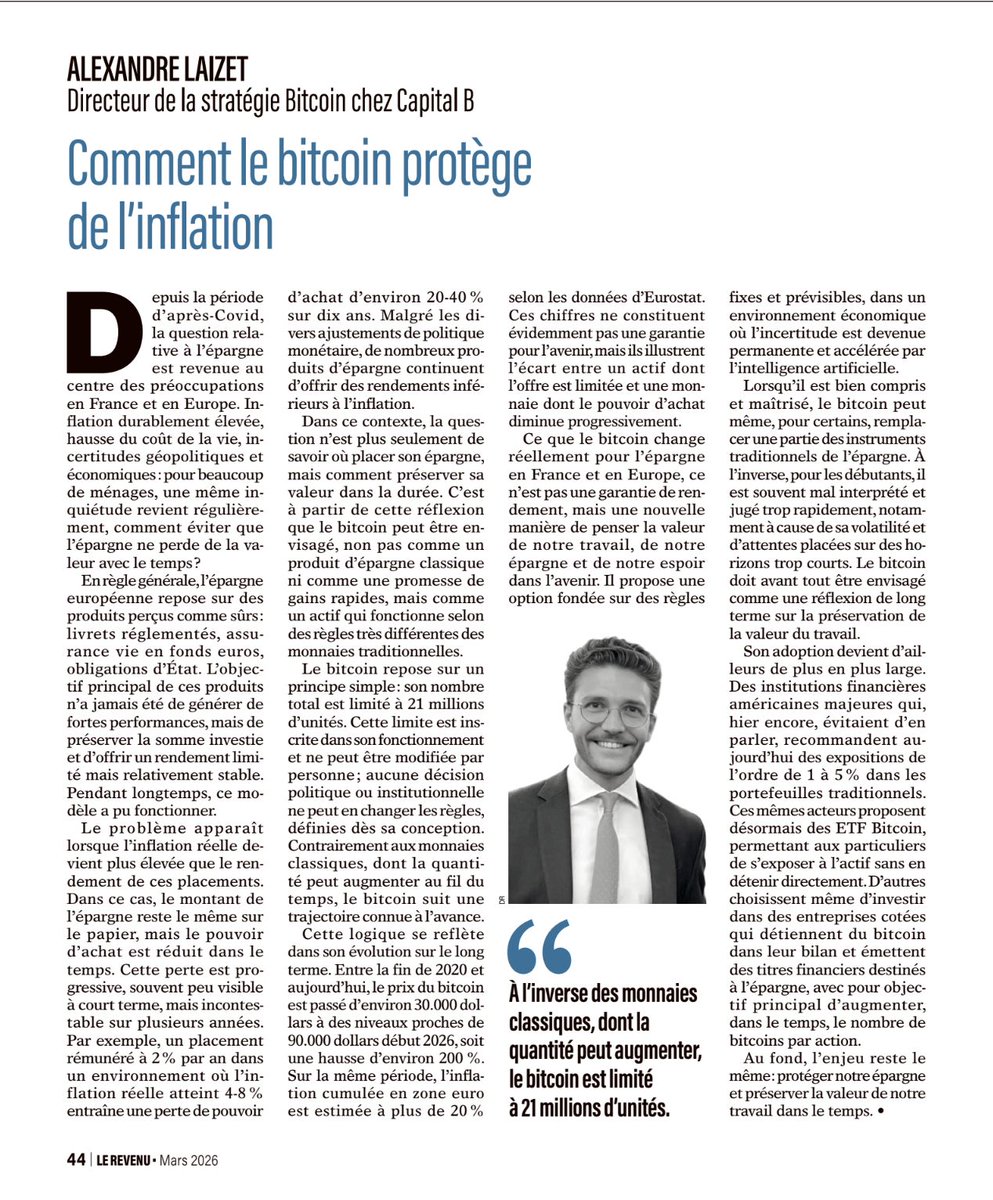 🟧Notre deuxième tribune Bitcoin avec <a href="/LeRevenuMedia/">Le Revenu Media</a> est disponible.

Nous y abordons une question essentielle : comment protéger l’épargne face à l’inflation, et pourquoi le Bitcoin s’inscrit dans une réflexion de long terme sur la préservation de la valeur ⚡️

📰 Édition Mars