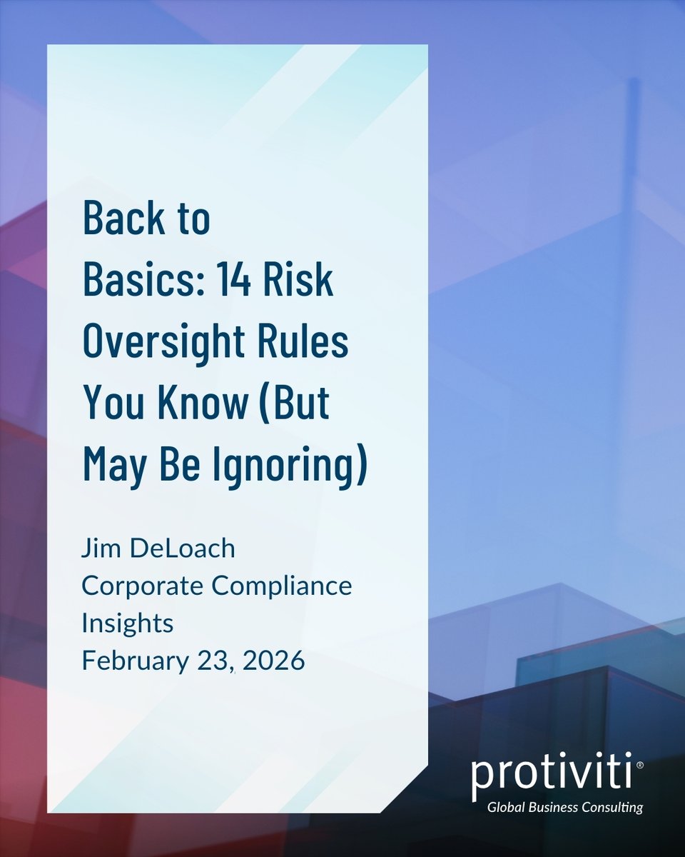 Protiviti's tweet image. Protiviti's Jim DeLoach discusses essential risk oversight principles redesigned for today’s digital landscape. Discover how smarter analytics, strategic risk‑taking, and strong governance help organizations stay agile and resilient. bit.ly/4siVGwd #Protiviti #CCI