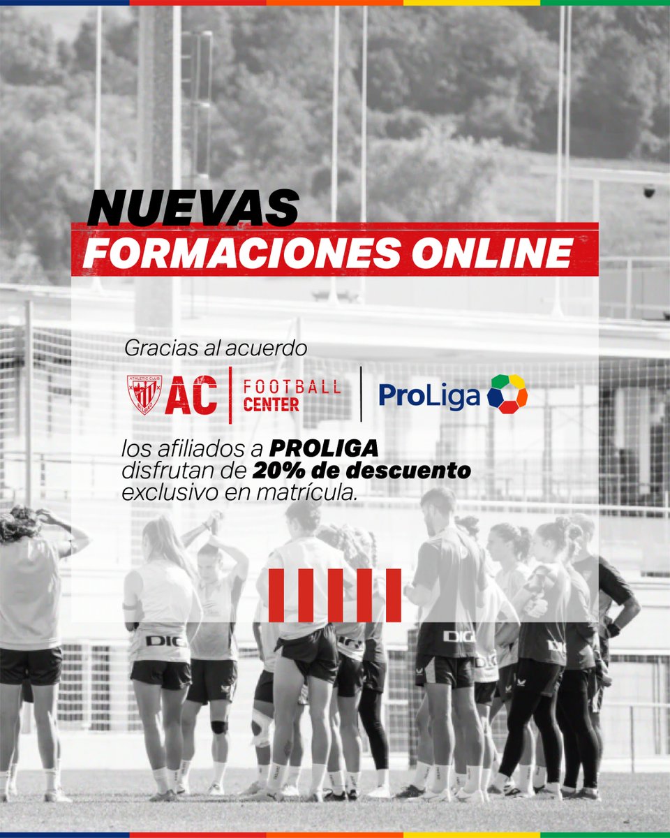 🔝📹 AC Football Center |

📚 Nuevas formaciones online para clubes y profesionales del fútbol

Gracias al acuerdo entre <a href="/AC_FCenter/">AC|FC - Athletic Club Football Center</a>  y <a href="/ProLigaFutbol/">ProLiga Fútbol</a> , los clubes afiliados pueden acceder a distintos cursos especializados con 20% de descuento.

Abrimos hilo con las formaciones