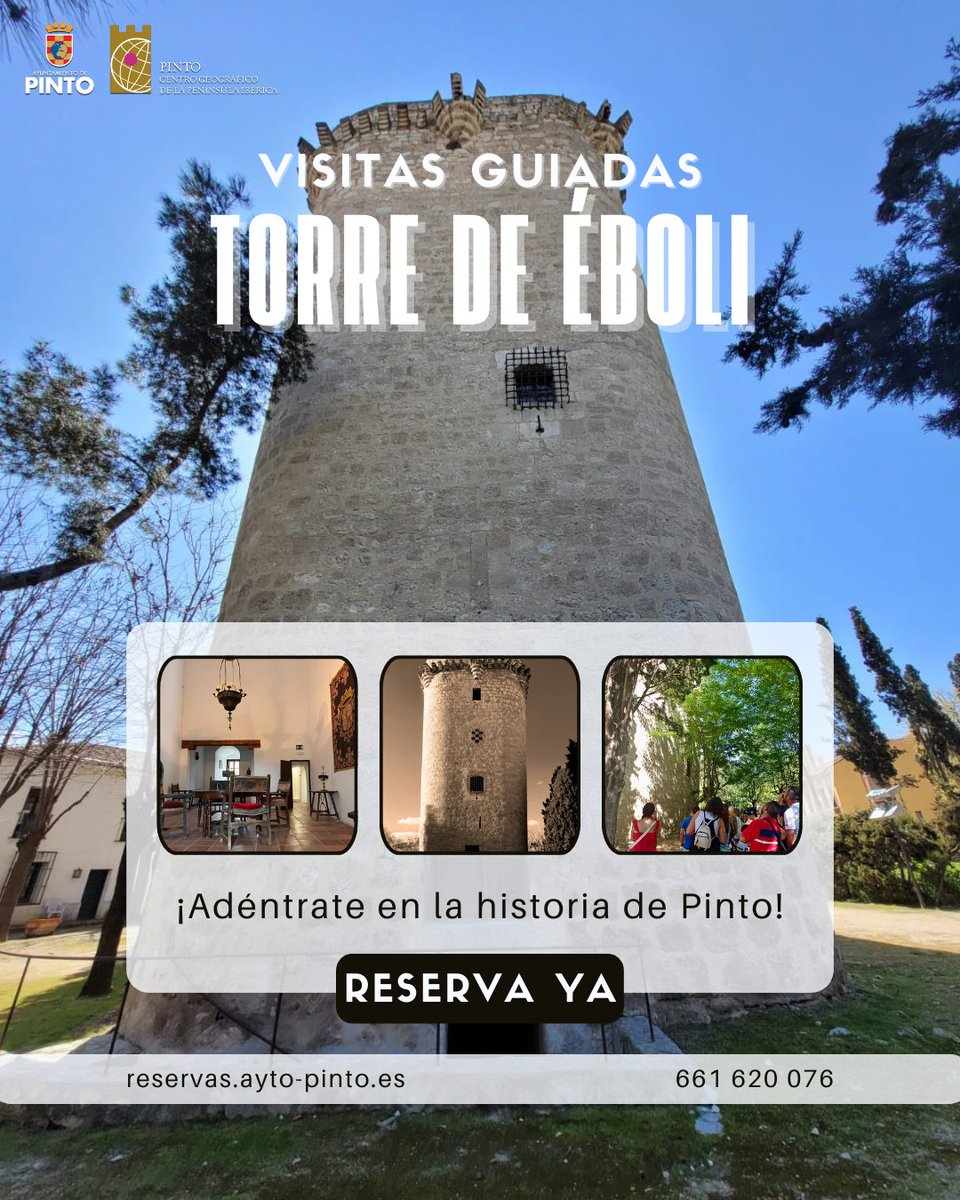 AytoPinto's tweet photo. 🏰Ven a conocer la historia de Pinto. Ven a conocer la Torre de Éboli🏰

Su singularidad, el por qué de su construcción y quién pasó entre sus muros hasta convertirse en la leyenda que hoy es. 

🎟️Consulta la disponibilidad y reserva tu entrada👇
https://t.co/ldf6QAFaIb https://t.co/r4KzOWZHzk