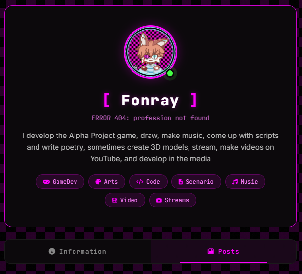 Fonray16's tweet photo. My portfolio website is live! ✨
Explore my projects: GameDev, Art, Code &amp; Music.
Мой сайт-портфолио готов! ✨
Все мои проекты (игры, арты, код, музыка) теперь в одном месте.

🔗 https://t.co/JcjaKC1rGn
#portfolio #gamedev #digitalart #indiedev #AlphaProject https://t.co/UE7YZmJMfK