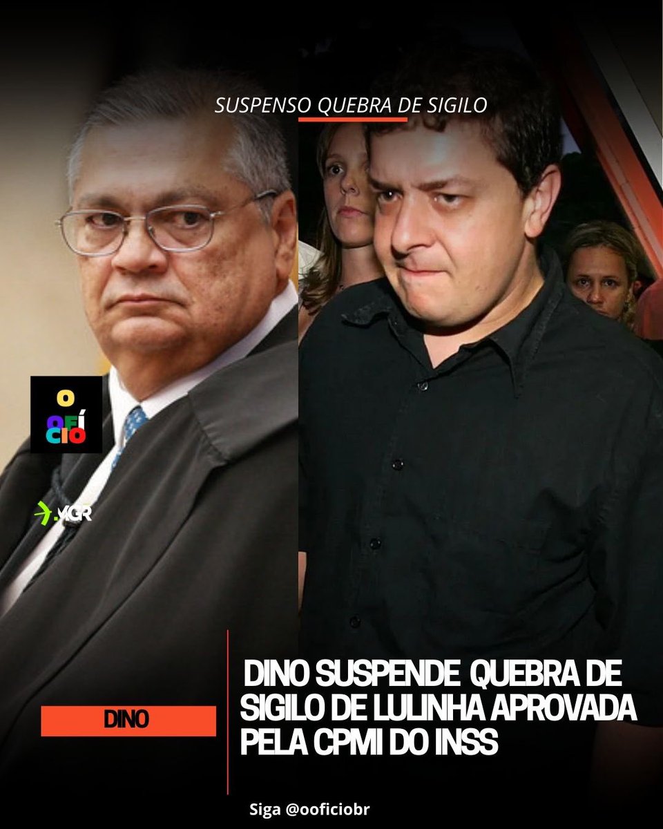 Almondesdos's tweet photo. O ministro do STF, Flávio Dino, suspendeu nesta quarta-feira (04) a quebra de sigilo de Fábio Luís Lula da Silva, o Lulinha, e de outros alvos aprovada pela CPMI do INSS em votação realizada na quinta-feira (26). + https://t.co/Nj6xJFc058