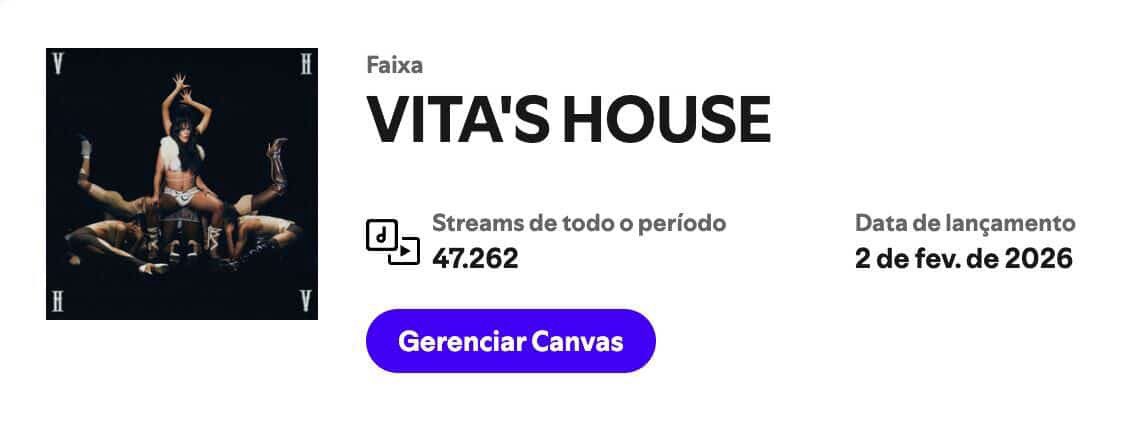 infovitapereira's tweet photo. É ELA!!!!!

“VITA’S HOUSE”, primeiro single de @vitapereiras2 , debutou com mais de 47 MIL streams no Spotify, nas primeiras 24 horas de lançamento. 🏠🖤🔥 https://t.co/7TG6dV0aNu