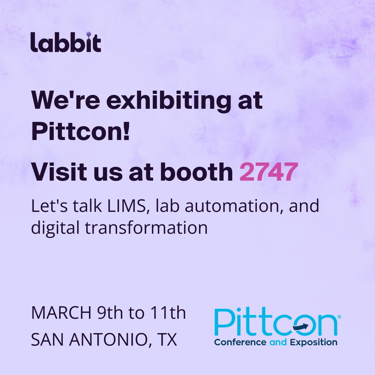 LabbitILS's tweet photo. Heading to #Pittcon2026 in San Antonio (Mar 9–11)? 👋
Visit Labbit at Booth #2747 to see how our platform supports lab digital transformation and connected, data-driven science.

Book a meeting 👉 https://t.co/VVDBn5sEft https://t.co/DHGeIj5gZR