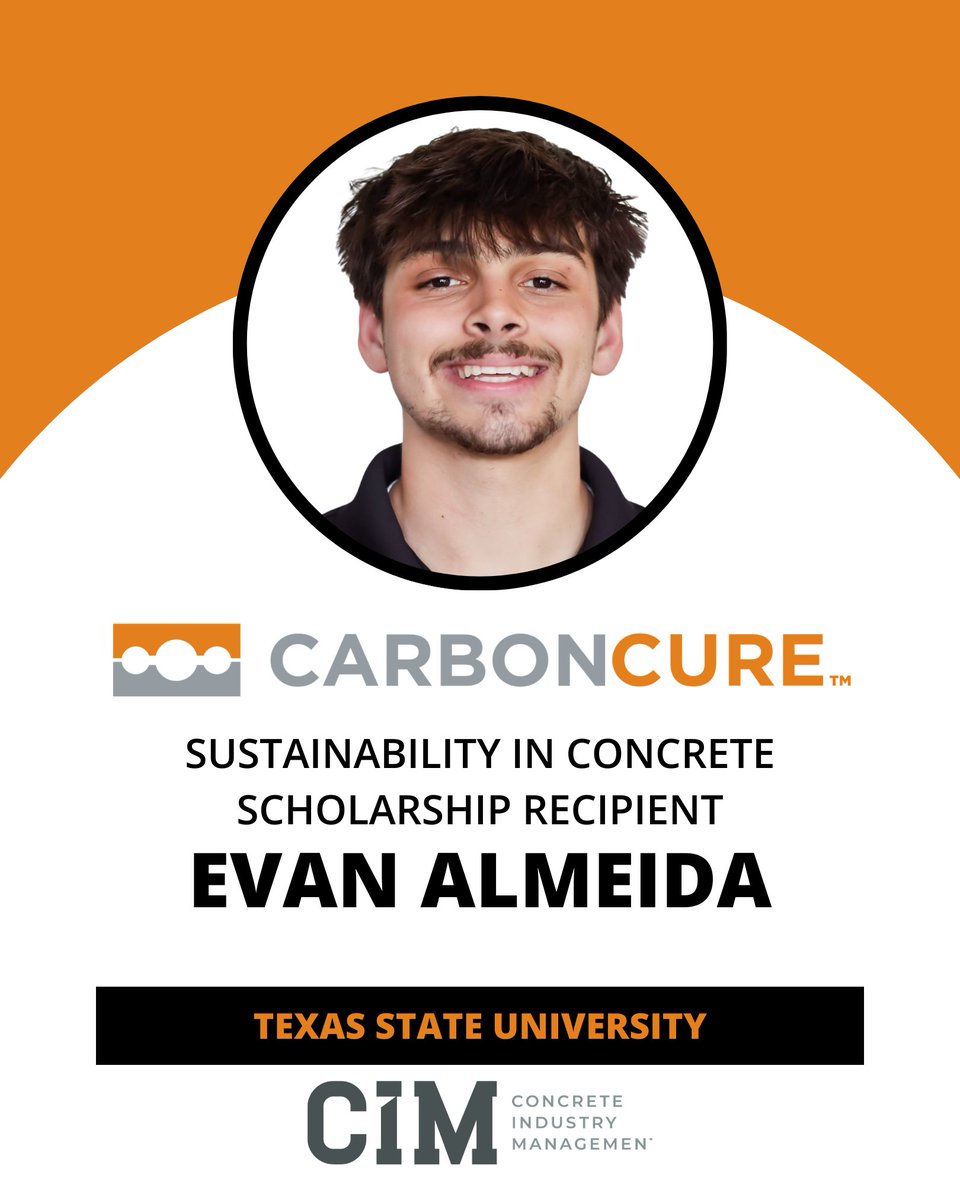 ConcreteDegree's tweet photo. Great news! Evan Almeida, a student in Texas State University's Concrete Industry Management program, has been awarded the @carboncure Technologies Sustainability in Concrete Scholarship. 

Learn more about his ideas here: https://t.co/AQWkL5AUBN https://t.co/RTc5JwsCoL