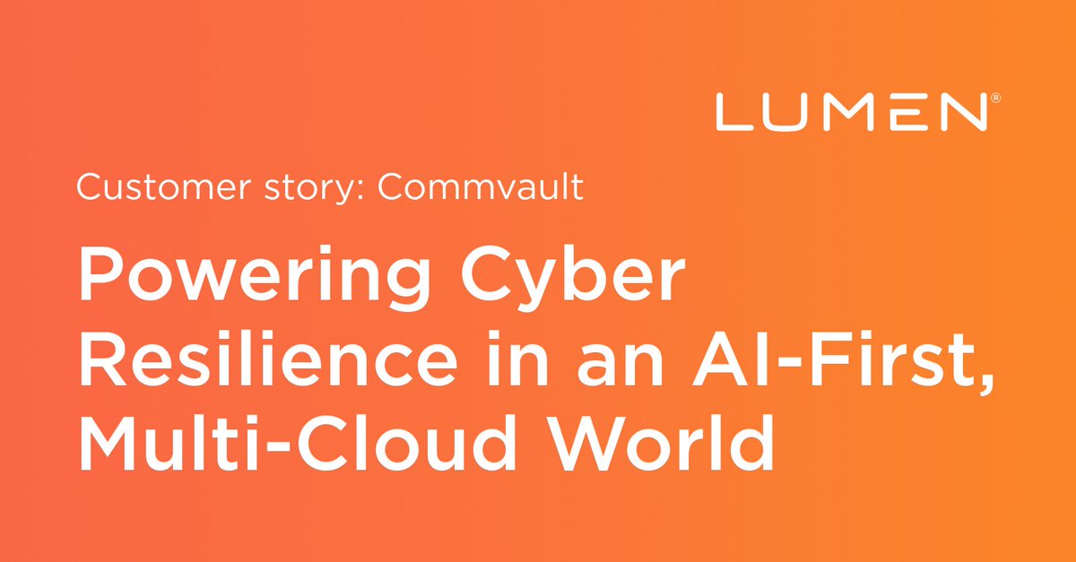 LumenCPP's tweet photo. Cyberattacks don’t just test security—they test recovery. In an AI first, multi cloud world, speed + confidence matter. @Commvault + @LumenTechCo validated a repeatable cyber resilience design to simplify recovery with proven outcomes. 
🎥 https://t.co/a8rDfLXgEb #SolvedWithLumen https://t.co/7JXGlCsu0i