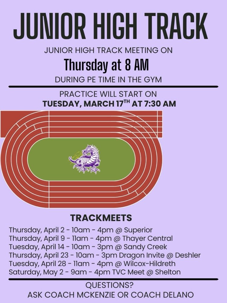 DeshlerPublic's tweet photo. It is JH track time! Make sure you have a physical and the NSAA consent form...and that you keep yourself academically eligible! https://t.co/tWIKURpSUy