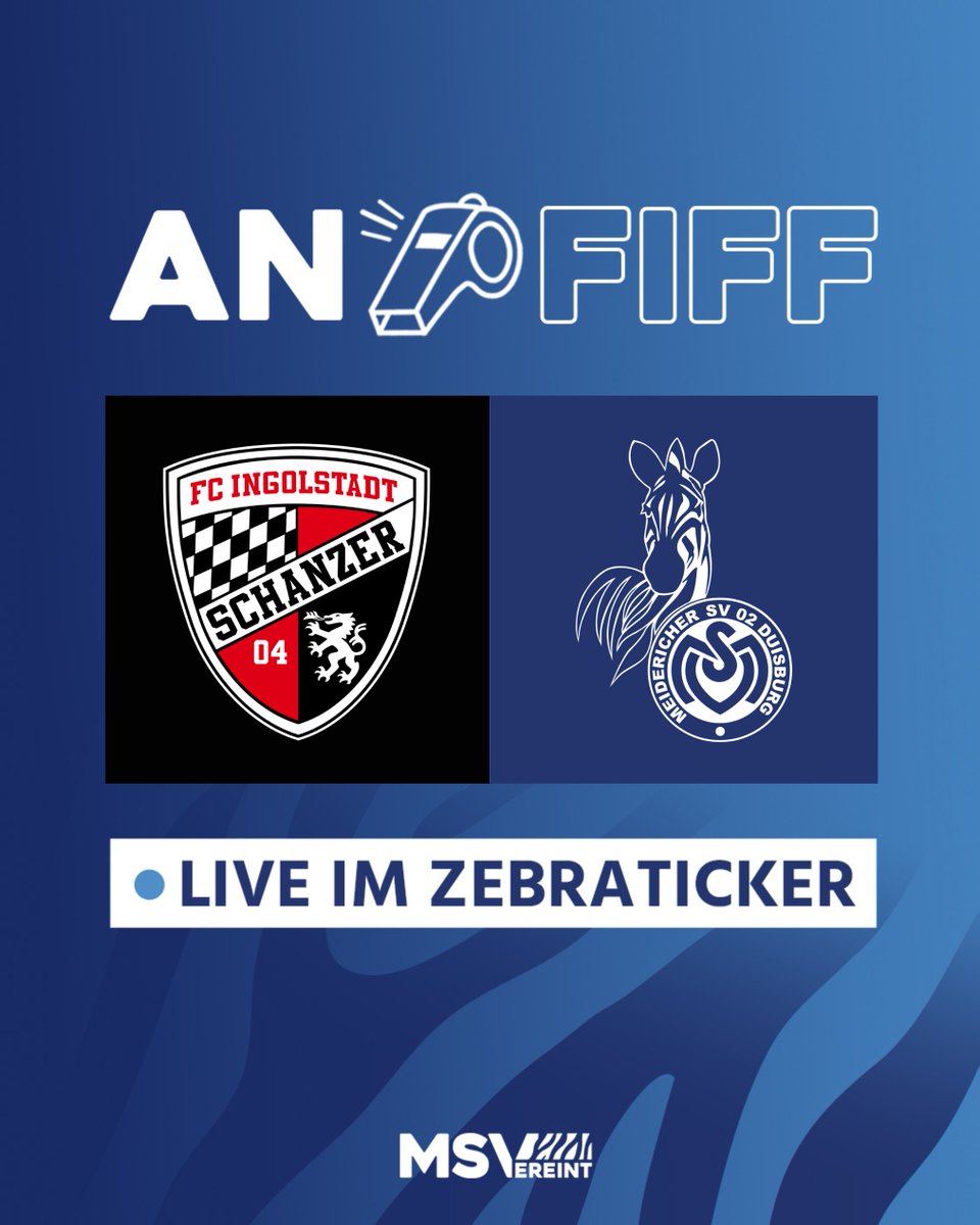 MSVDuisburg's tweet photo. Anstoß! Unsere Zebras beim FCI! ⚽
📲👉 https://t.co/G7VLCp6T5I
📻👉 https://t.co/lwqXchdOxH
#FCIMSV #MSVereint #3Liga https://t.co/lRtB0eVTKt