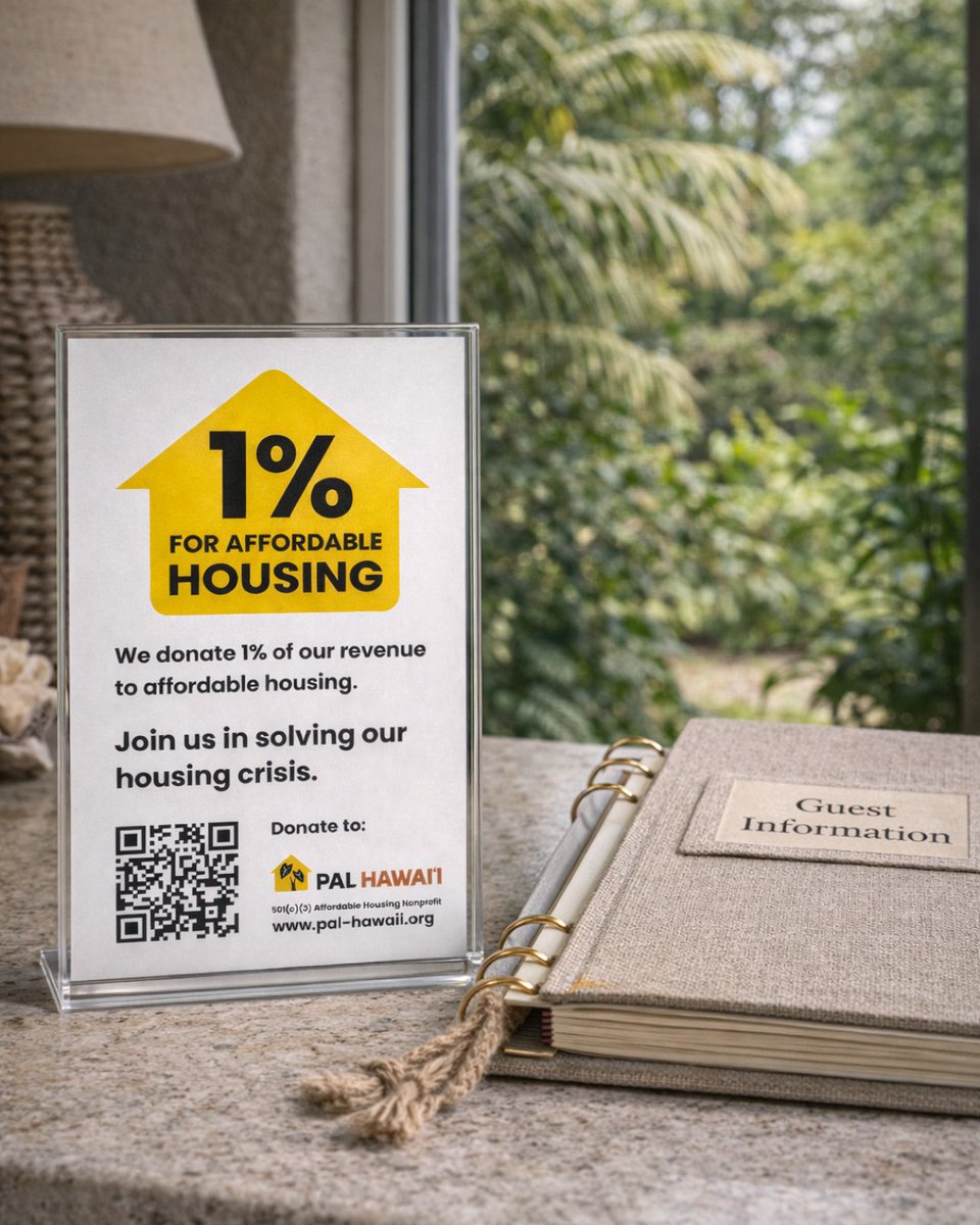 Vacation rental owners in Hawaiʻi — this is for you. 🌺

If your property earns income from Hawaiʻi’s housing market, consider giving 1% back to help create permanently affordable homes for local families.

Take the PAL 1% Pledge: pal-hawaii.org

Know a host? Share this.