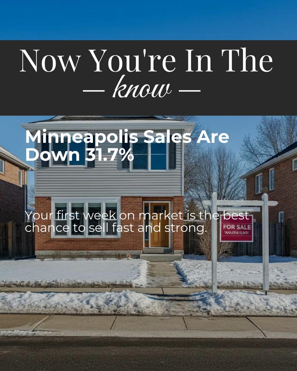AlekPloetz's tweet photo. Minneapolis sales are down 31.7%, making your first week on market the highest leverage point. Smart prep helps you beat the 66-day average wait. 🏠

Thinking of selling? DM me to strategize. https://t.co/4CPel8NYhn