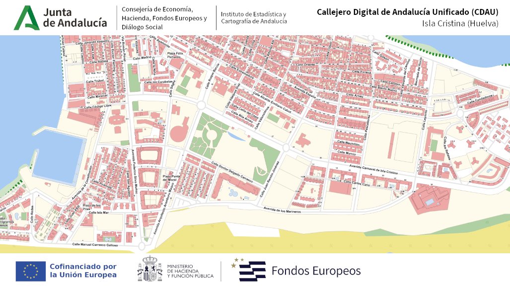 IECA_Andalucia's tweet photo. 🌍Os acercamos este Mapa del Callejero Digital Andalucía Unificado #CDAU del municipio de #Isla Cristinas (Huelva).
El #CDAU contiene las vías y los portales de todos los municipios de Andalucía.
📌Consulta el Callejero de tu municipio aquí⤵️
https://t.co/nQnOlo7O3H #FEDER https://t.co/FIIzPvuYe1