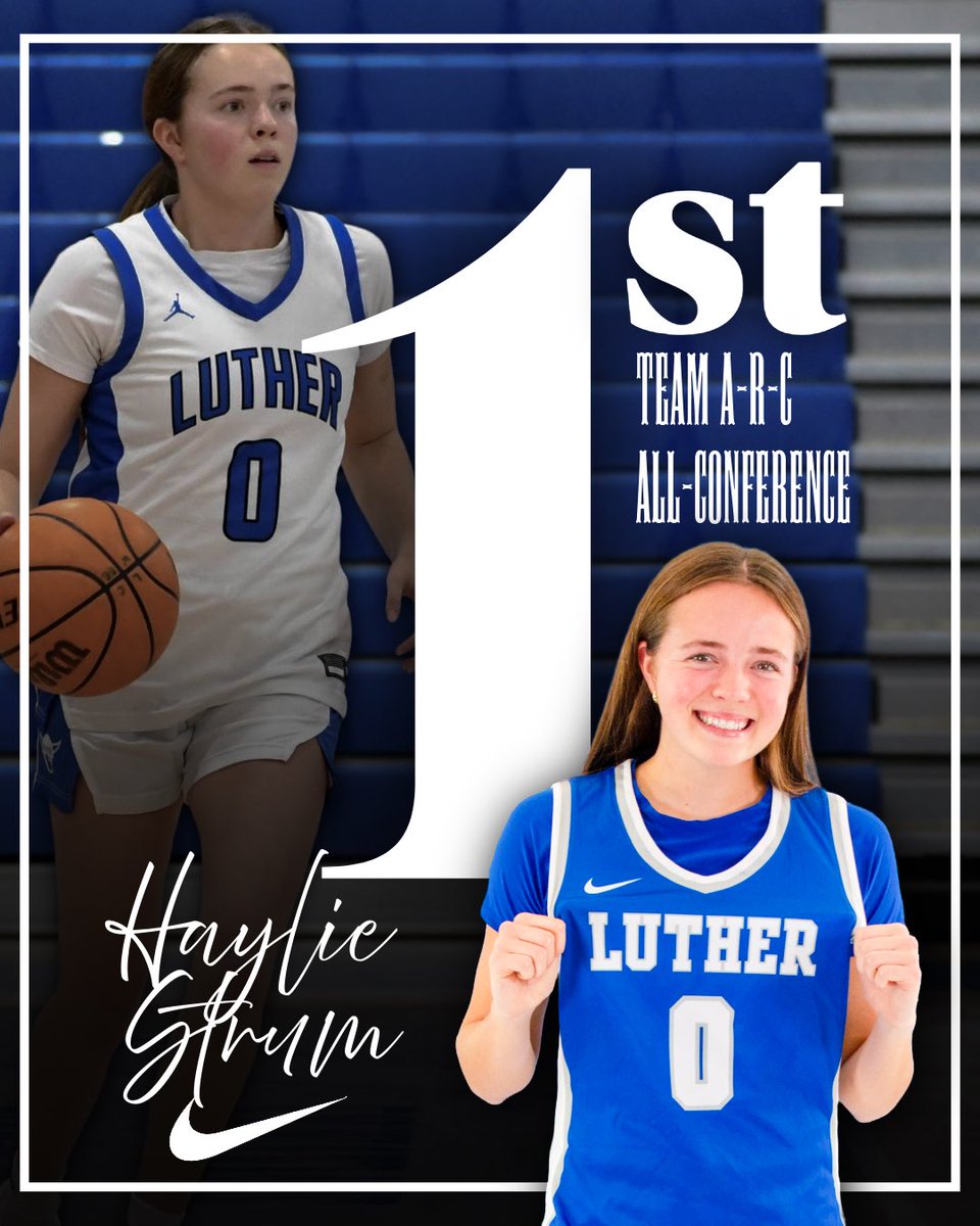 LutherWBB's tweet photo. 🔥🏀 Congratulations to Haylie and Natalie on earning A-R-C 1st Team All-Conference honors! And to Haylie for receiving Defensive Player of the Year💙 We are so proud of them! https://t.co/sZu56CtrmX