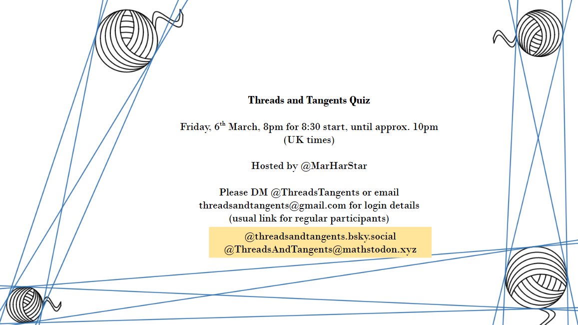 ThreadsTangents's tweet photo. Join us on Friday for a quiz (hopefully!) by TBC, TBC, TBC, @evilloanword, @MarHarStar, and TBC - still four hosting spots available! https://t.co/aGKuG8VZ1T