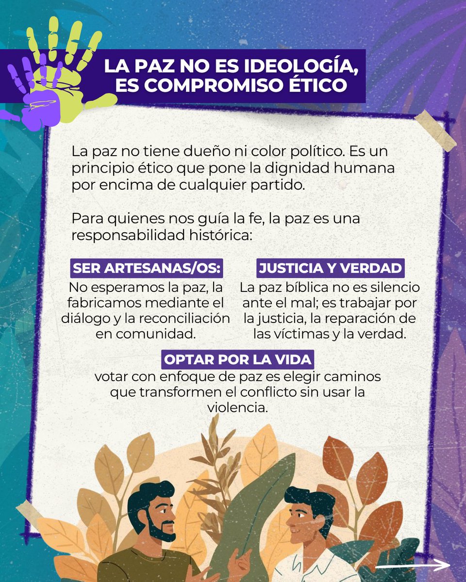 🗳️🕊️ #VotarEsConstruirPaz

Guía práctica para votar por la paz: un kit de herramientas para analizar propuestas, escuchar los discursos con criterio y decidir desde un enfoque de derechos, inclusión y reconciliación.

Infórmate. Reflexiona. Participa. 🕊️