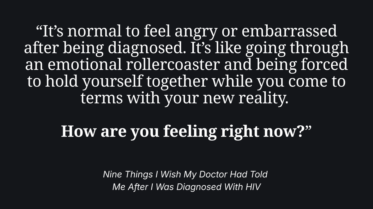BodyPROHIV's tweet photo. What do people wish they’d heard after an #HIV diagnosis? One person's reflection shows how small changes in communication can make a big difference: https://t.co/IQ9AV6JEC5

#HIV #Medicine https://t.co/4nvm3mW7Ya