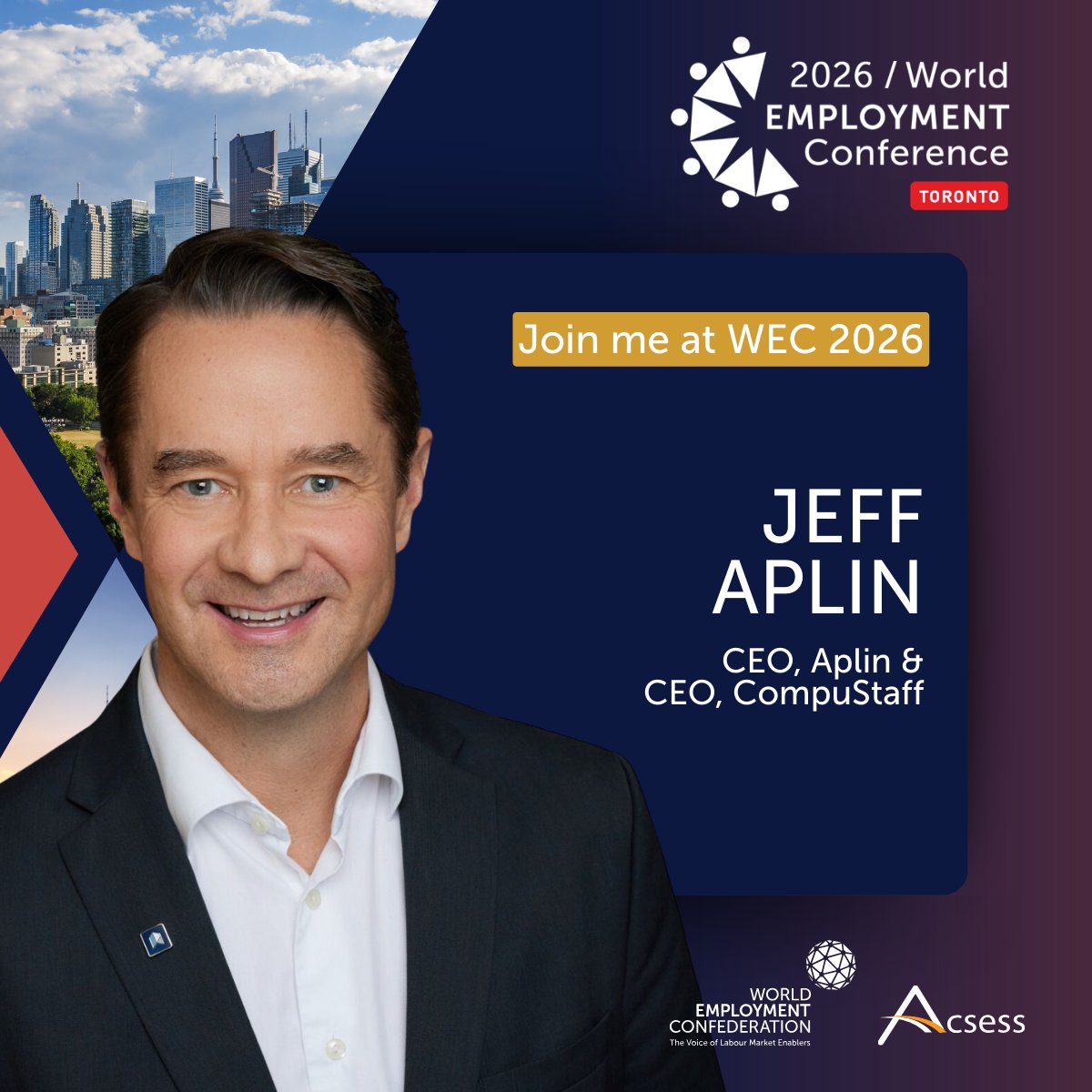 jeffaplin's tweet photo. I’ll be speaking at the 2026 #WorldEmploymentConference in Toronto about adaptability and sharing strategies to build resilient, future-ready companies.

📅 May 12–13
➡️ Register https://t.co/o9nodIV7PO
@ACSESSCanada @WECglobal
Corp sponsor @AplinInc

#ACSESS2026Conference https://t.co/HMgQH6vdAJ