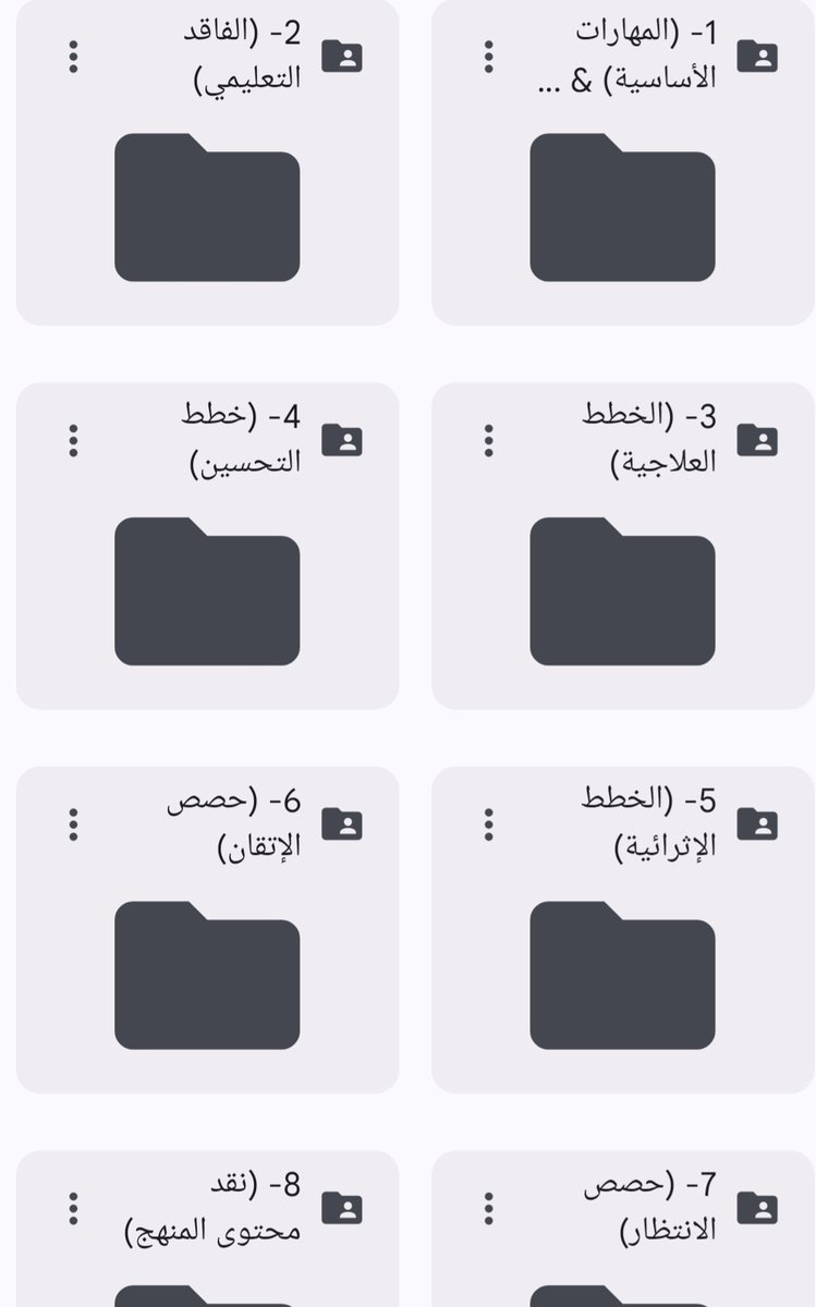 💼
 حقيبة الخطط العلاجية والإثرائية :
   (1447) هـ.
.المحتويات:
١- ملفات (جدول المواصفات).
٢- ملفات (الفاقد التعليمي).
٣- ملفات (الخطط العلاجية).
٤- ملفات (خطط التحسين).
٥- ملفات (الخطط الإثرائية).
٦- ملفات (حصص الإتقان).
٧- ملفات (حصص الانتظار).
٨- ملفات (نقد محتوى المنهج).
٩-