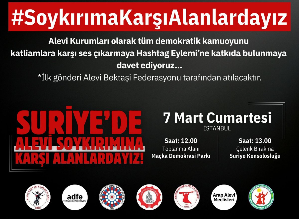 ozgurdenizde60's tweet photo. #SoykırımaKarşıAlanlardayız
Suriye de Alevi soykırıma ve diğer halkların inanç yaşamlarını tehdit edenlere karşı alanlarda olalım https://t.co/baORhKuwYb