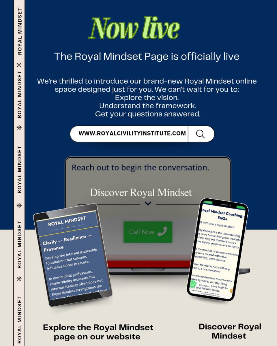 JulianBusinge's tweet photo. The Royal Mindset page is officially live on our website.

No more guessing.
No more assumptions.

If you’ve ever wondered whether Royal Mindset is for you, Now you can find out.

Visit: https://t.co/RSAL6zct01 

#RoyalMindset #royalcivilityinstitute #LeadershipDevelopment https://t.co/RfWR0OblEk