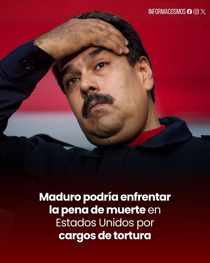 TTendenciaX's tweet photo. "Nicolás Maduro":
Porque informan que corre peligro de enfrentar la pena de muerte por cargos de tortura en su juicio en Estados Unidos. https://t.co/f2NdmReboS