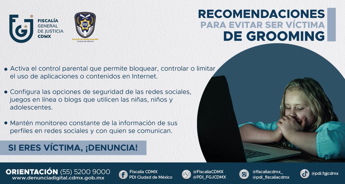 PDI_FGJCDMX's tweet image. ¿Sabes con quiénes chatean tus hijos, hijas o adolescentes? 

Te compartimos algunas recomendaciones para evitar que sean víctimas de #grooming 

#Infórmate y #Denuncia