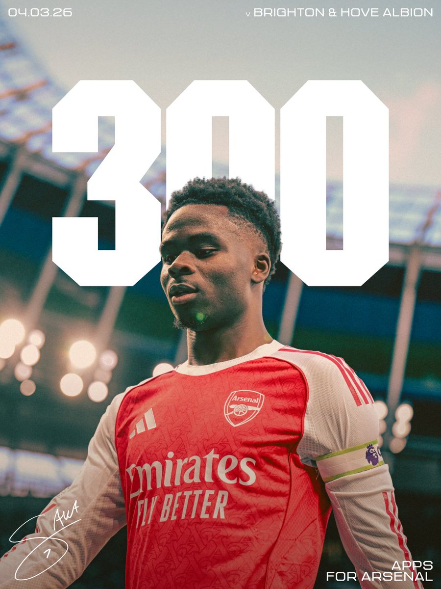 Three hundred appearances for The Arsenal.

Congratulations on a special milestone, Bukayo ❤️