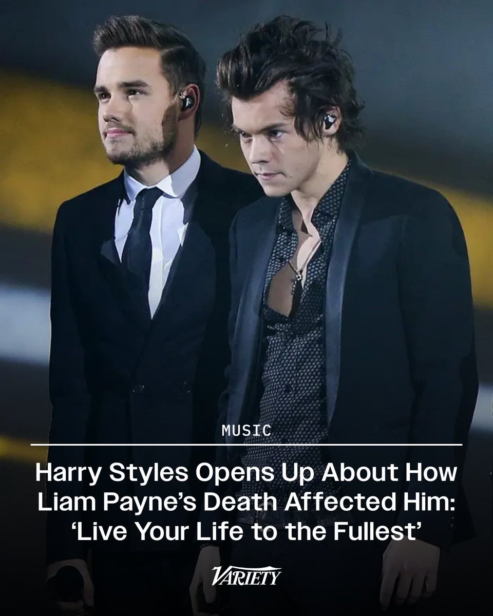 Variety's tweet photo. #HarryStyles opens up about the loss of his former One Direction bandmate Liam Payne in a new interview with Apple Music’s Zane Lowe.

“It’s so difficult to lose a friend. It’s difficult to lose any friend, but it’s so difficult to lose a friend who is so like you in so many ways,” he said. “It’s like, I saw someone with the kindest heart who just wanted to be great. It was a really important moment for me in terms of taking a look at my life and being able to say to myself, ‘OK, what do I want to do with my life? How do I want to live my life?’ And I think the greatest way you can honor your friends who pass away is by living your life to the fullest. Like super special person and really sad.”

“I think there was a period when he passed away where I really struggled with kind of like acknowledging how strange it is to have people kind of like own part of your grief in a way. I have such strong feelings around my friend passing away. And then suddenly being, you know, like aware of there’s maybe like a desire from other people of you to convey that in some way, or it means you’re not feeling what you’re feeling or something, you know?”

https://t.co/LdDZC5JUpG