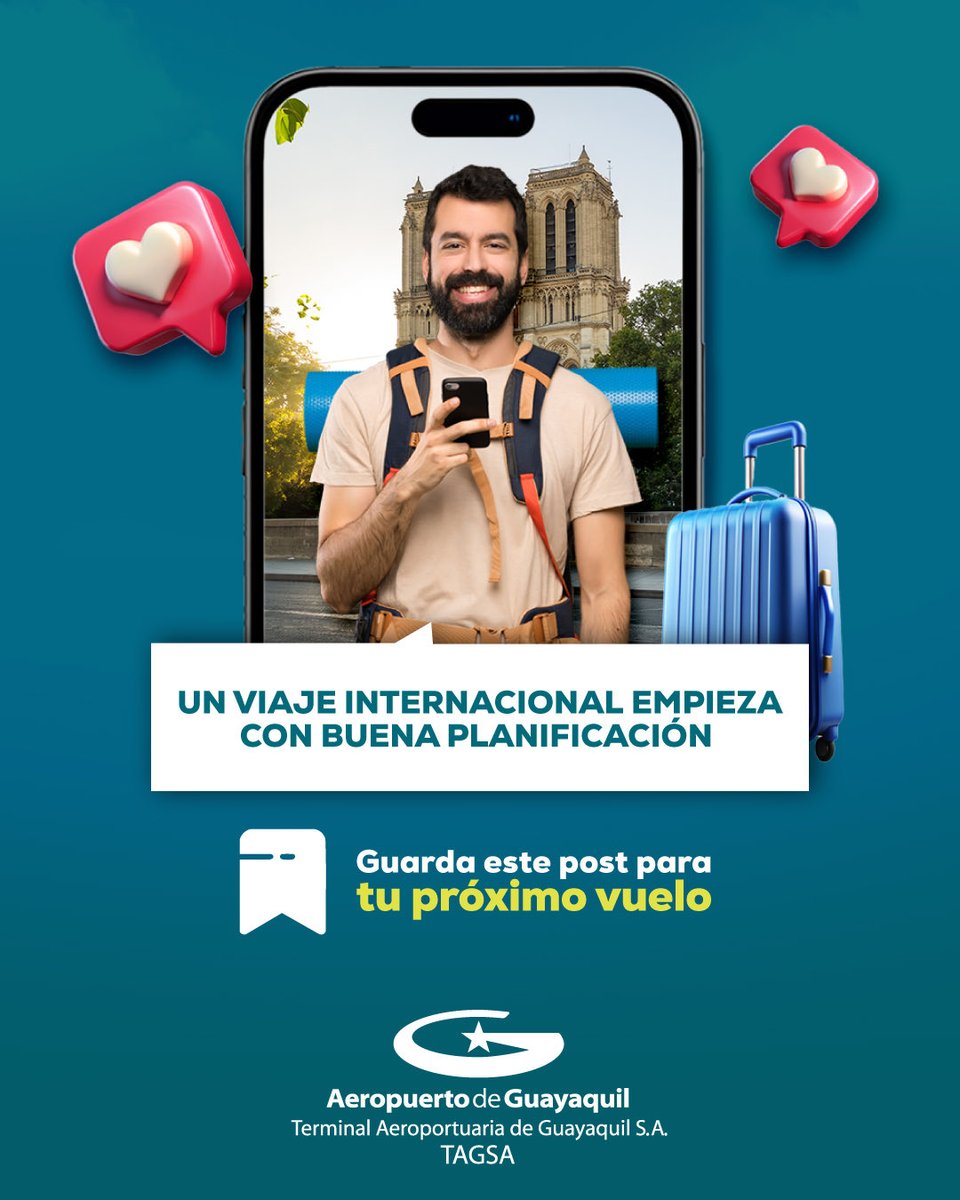 Aeropuerto_GYE's tweet image. 📌 Guarda este post y compártelo con quien esté por viajar.

#TipsDeViaje #VueloInternacional #TAGSA  #UnAeropuertoParaTodos