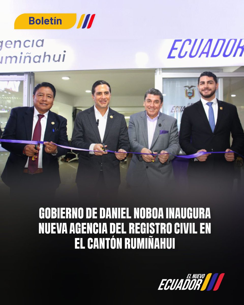 🇪🇨 Gobierno del presidente <a href="/DanielNoboaOk/">Daniel Noboa Azin</a> inaugura nueva agencia del Registro Civil en el cantón 📍 #Rumiñahui en Pichincha.
Conoce más 👉 goo.su/oItsniJ

#ElNuevoEcuador