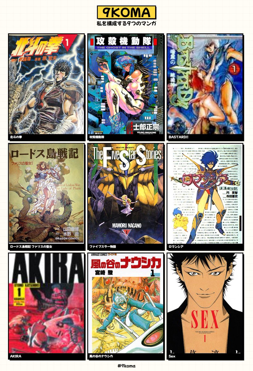他にも入れたいもの沢山あるが、自分の作画的に大いに影響あった漫画でまとめた作品達ですね。 #9koma 