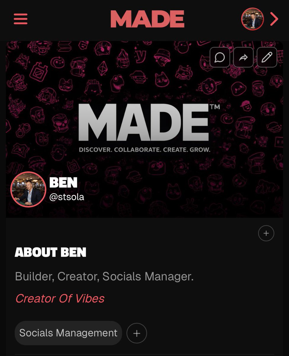 Hey builders 👋

I want to personally invite you to <a href="/madebuilt/">MADE</a> , a platform built by <a href="/bryanveeeth/">Bryan Vee</a> and <a href="/LitBunny85/">Lit Bunny</a> .

MADE is where creators come to build in public, get funded, and connect with other makers.

Stream your process on MADESTREAM. 

Launch your project on BACKIT.