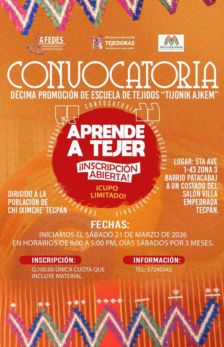 Iniciamos una nueva promoción de Escuela de Tejidos en #Tecpán