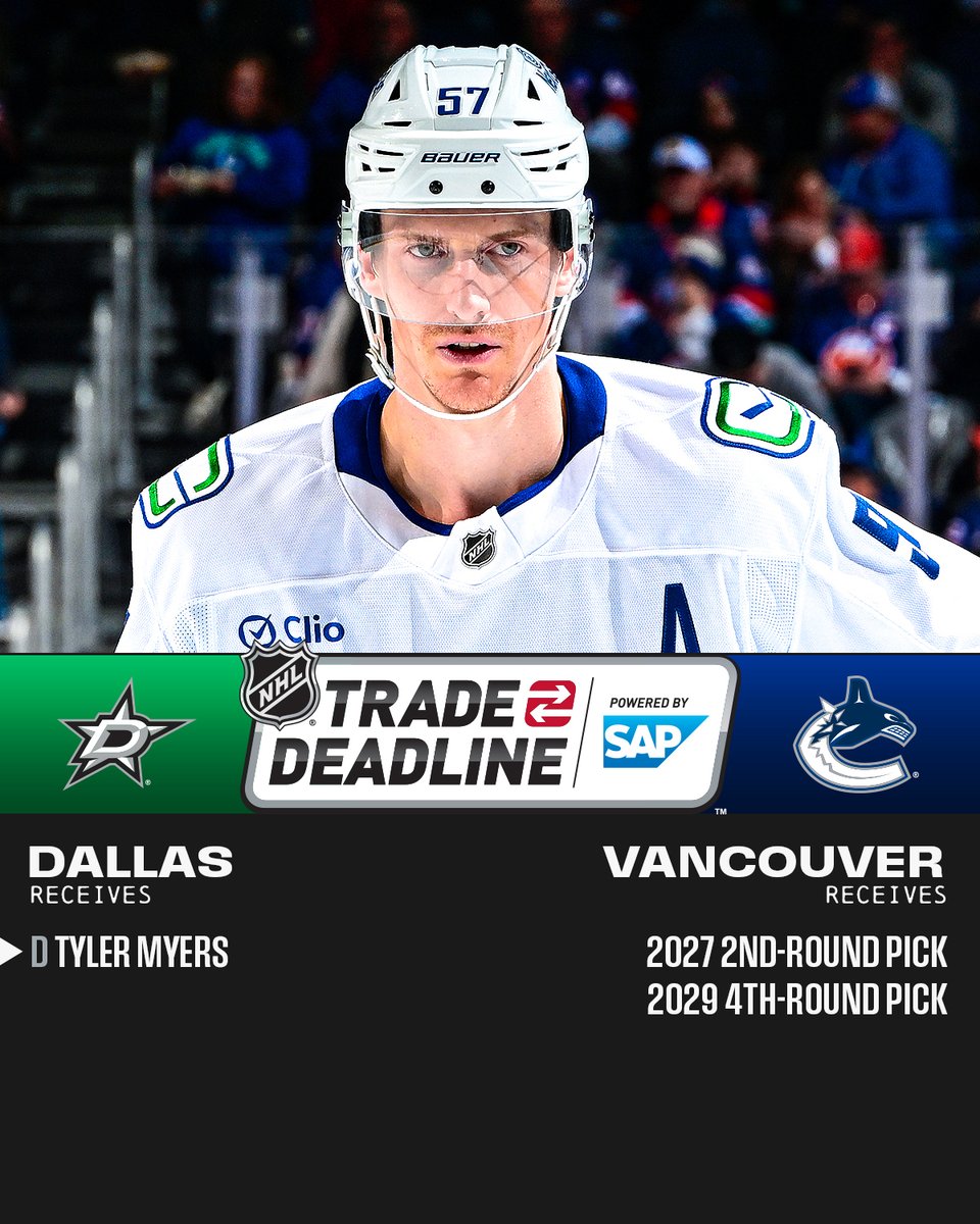 Everything's bigger in Texas 🤩 #NHLTradeDeadline
6-foot-8 Tyler Myers is heading to the @DallasStars!
Powered by @SAP