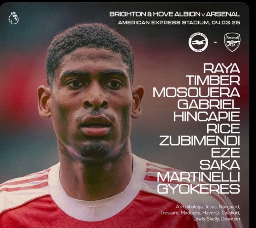 Arsenal starting 11 against Brighton