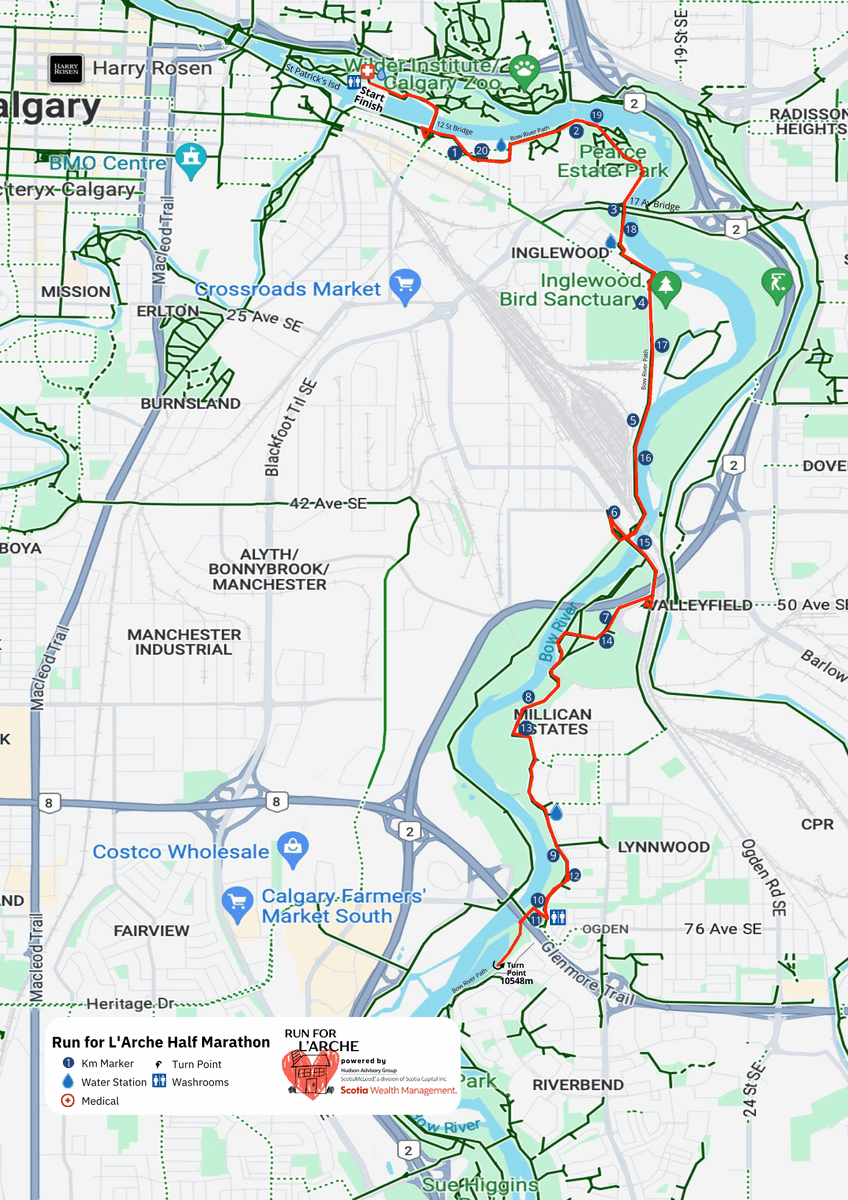 larchecalgary's tweet photo. Routes are LIVE for the 2026 Run for L’Arche
📍Confluence Plaza, St. Patrick’s Island
 🗓 April 11, 2026
 🏅Half | 10K | 5K | 3K | 1K Fun Run
Run the Bow River pathways and support L'Arche Calgary 💙
Register by March 31
#YYCRunners #RunForLArche https://t.co/dbOgsvgYIF