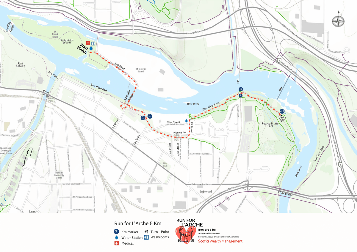 larchecalgary's tweet photo. Routes are LIVE for the 2026 Run for L’Arche
📍Confluence Plaza, St. Patrick’s Island
 🗓 April 11, 2026
 🏅Half | 10K | 5K | 3K | 1K Fun Run
Run the Bow River pathways and support L'Arche Calgary 💙
Register by March 31
#YYCRunners #RunForLArche https://t.co/dbOgsvgYIF