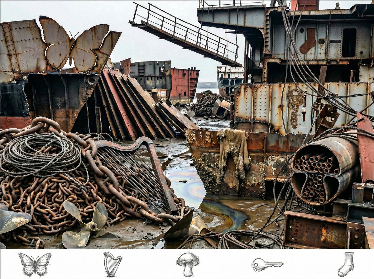 Hidden objects puzzle scene